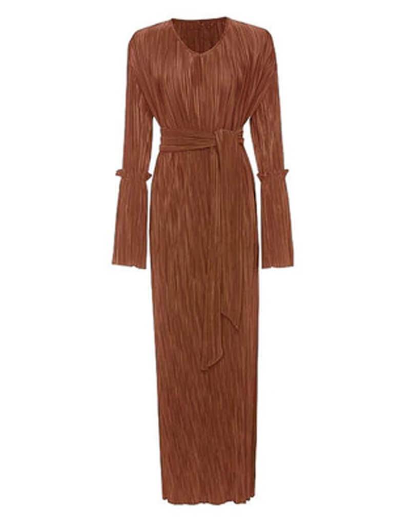Women's Belt Pleated Robe Muslim Dress-xinru