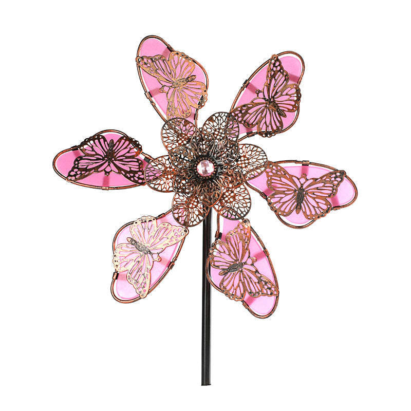 Metal Luminous Butterfly Flowers Windmill Stake-xinru