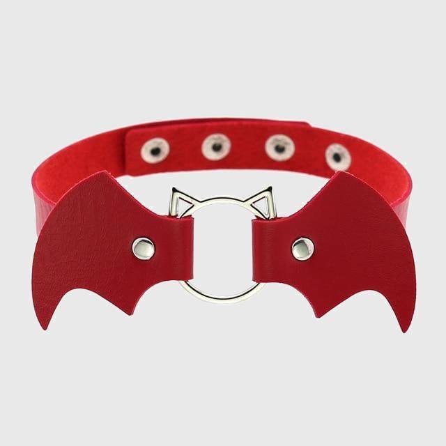 Women Heart Rivet Bat Wings Black Leather Choker Collar Necklace Party-xinru
