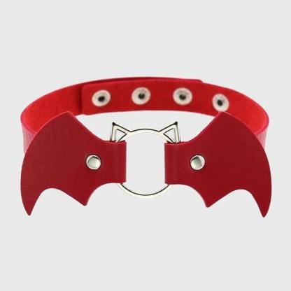 Women Heart Rivet Bat Wings Black Leather Choker Collar Necklace Party-xinru