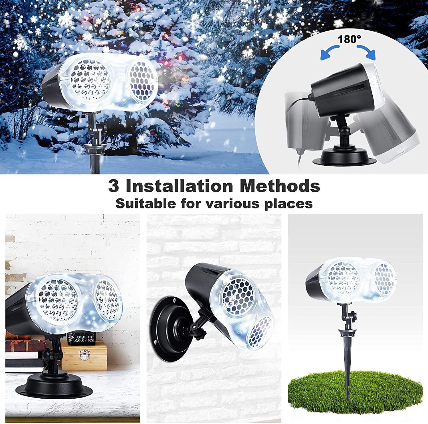 Christmas Snowflake Waterproof LED Dual Lens Snow Projection Light-xinru
