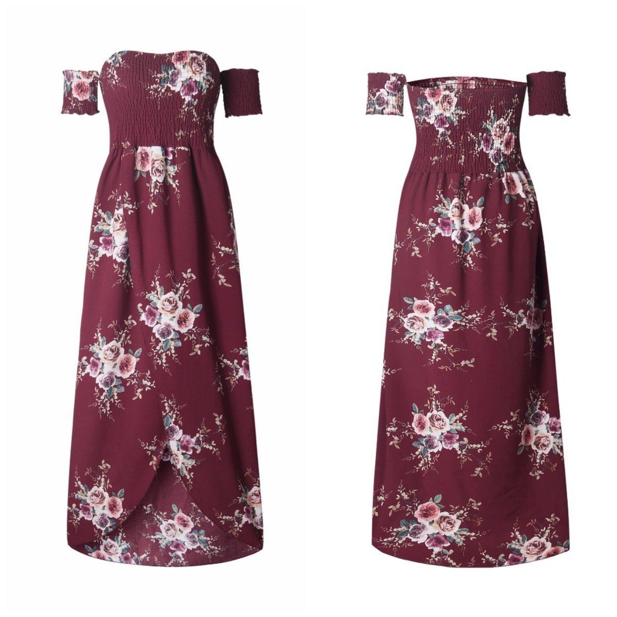 Off Shoulder Beach Floral Summer Dress-xinru