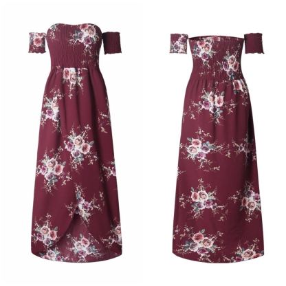 Off Shoulder Beach Floral Summer Dress-xinru