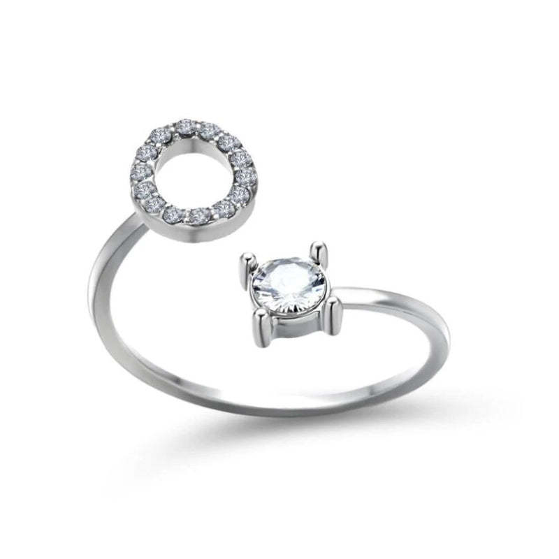 Golden Adjustable A-Z Personalized Initial Letter with Rhinestone Rings-xinru