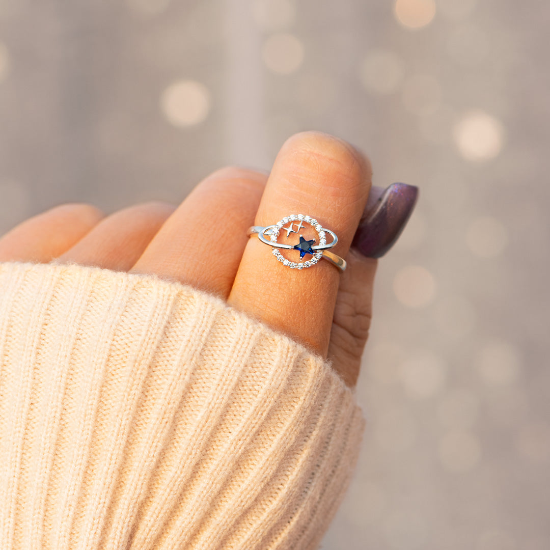Women's Sterling Silver Double Star Surrounding Star Ring-xinru