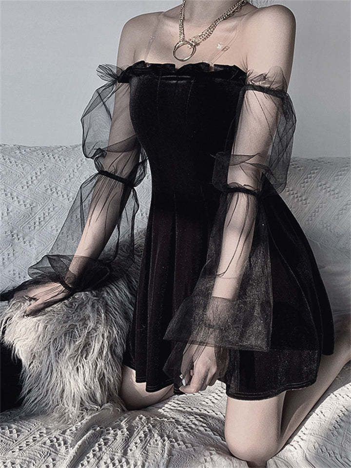 Women Sexy Lace Mini Sleeveless Purple Draped Bodycon Gothic Dress-xinru