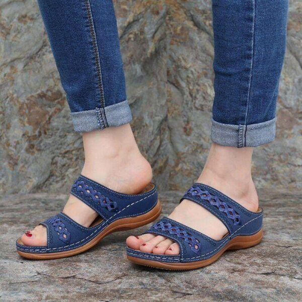 Premium Faux Leather Embroidery Women Slip-on Sandals Open Toe-xinru