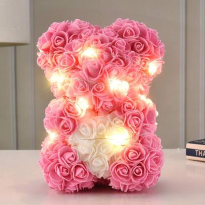 Mother's Day Gift Artificial Rose Teddy Bear Flower Bear With Box String Lights-xinru