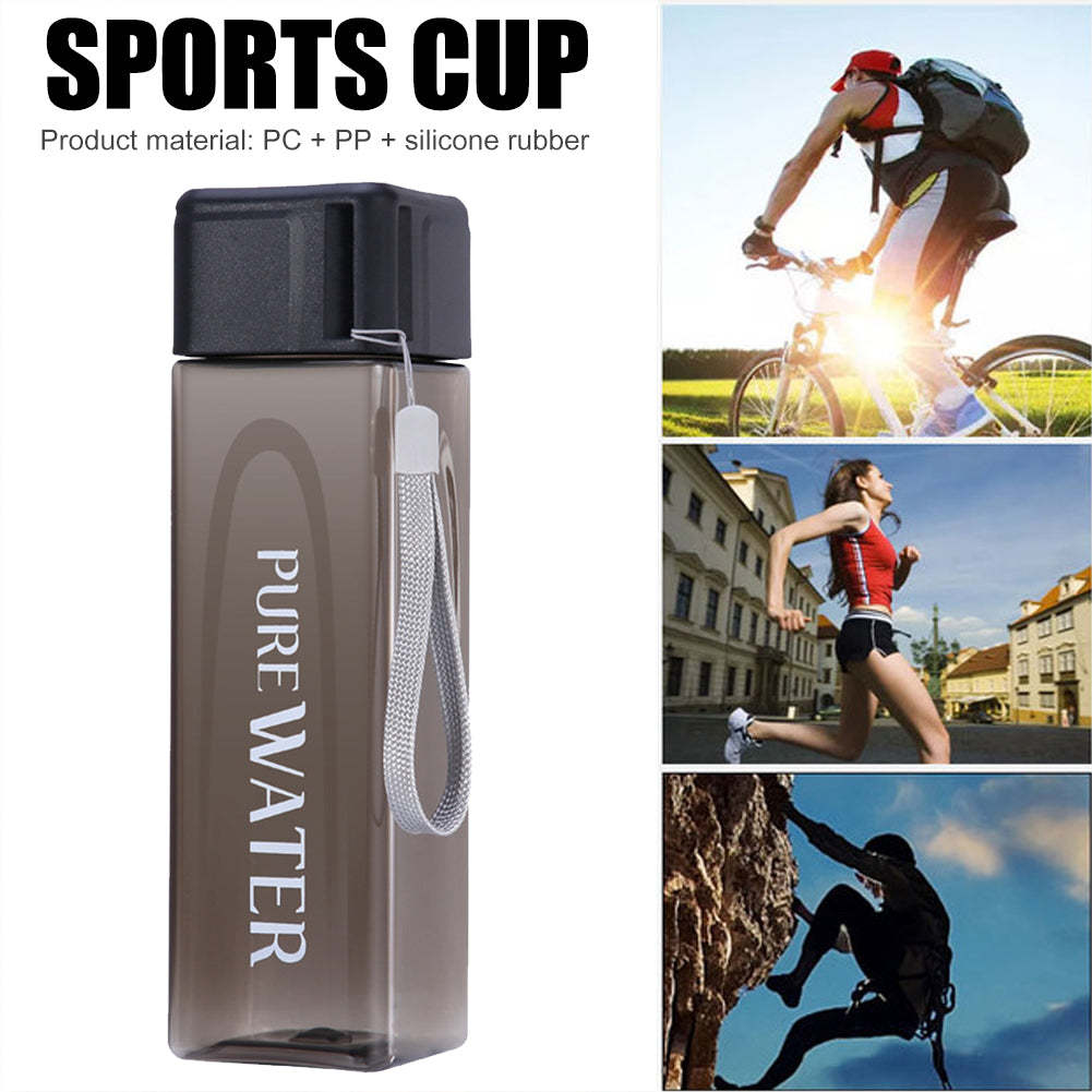 Water Bottle Outdoor Portable 450ml Water Cup Square Plastic Sports Drink Bottle-xinru