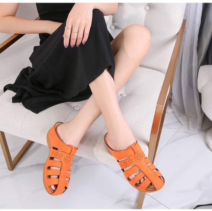 Hollow Out Closed Toe Wedges Backless Sandals-xinru shop