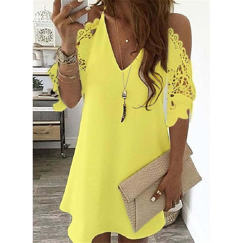 Women's Half Sleeve Solid Cutout Shift Dress-xinru