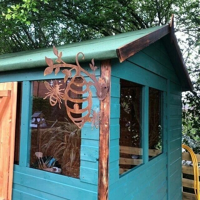 Rusty Metal Bee Hive Garden Decor Hanging Art-xinru