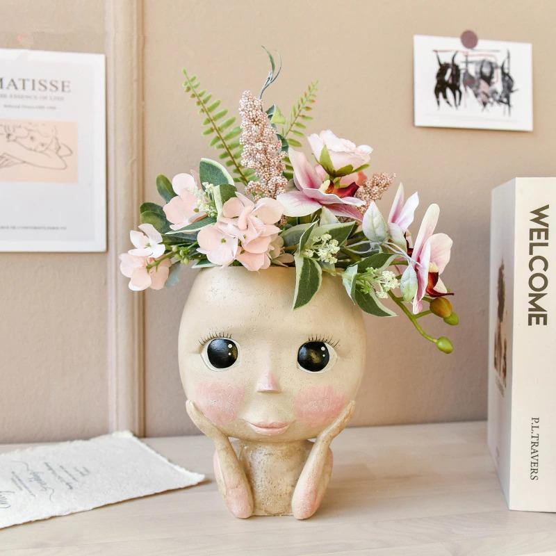 Face Flower Pot Head Planter Pot Succulent Planter Resin Decor-xinru