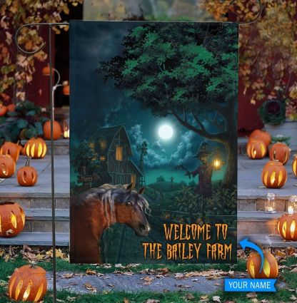 Personalized-Custom Name Horse Welcome Halloween Green Halloween Gifts Garden House Flag-xinru shop