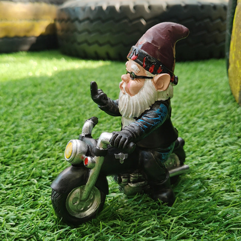 Gnome Dwarf Riding Motorcycle Garden Lawn Statue Ornament-xinru