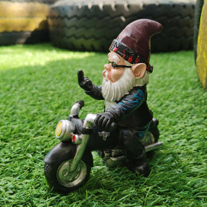 Gnome Dwarf Riding Motorcycle Garden Lawn Statue Ornament-xinru