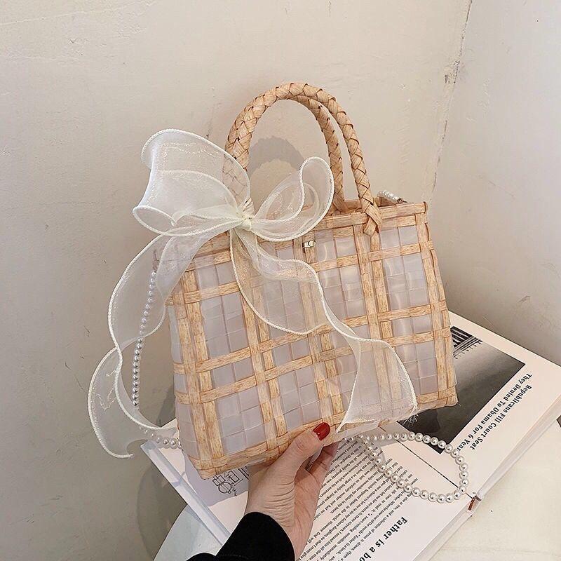 透明なわら織りのハンドバッグ-xinru shop