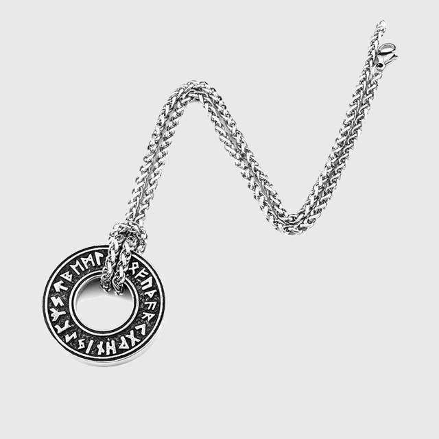 Viking Elder Futhark Runic Circle Rune Alphabet Wheel Pendant Necklace Jewelry-xinru