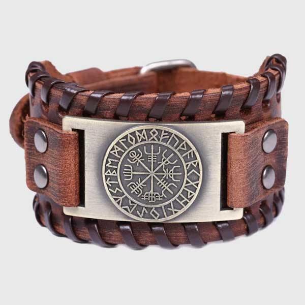 Viking Compass Leather Bracelet Vegvisir Wristband-xinru