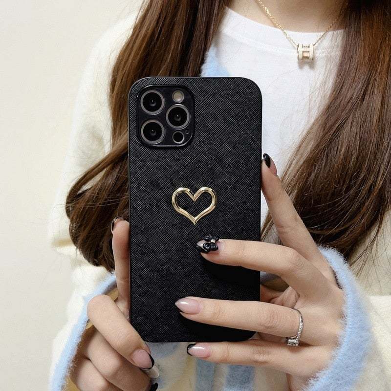 Shockproof 3D Gold Heart Case-xinru
