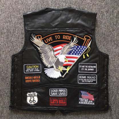 Motorcycle Leather Vest Embroidery Live To Ride-xinru shop