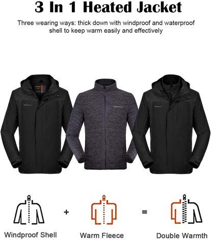 Men's 3-in-1 Heated Jacket with Battery Pack 5V-xinru shop