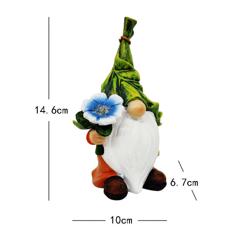 Garden Gnome Statue Playing Flower With Solar LED Lights-xinru
