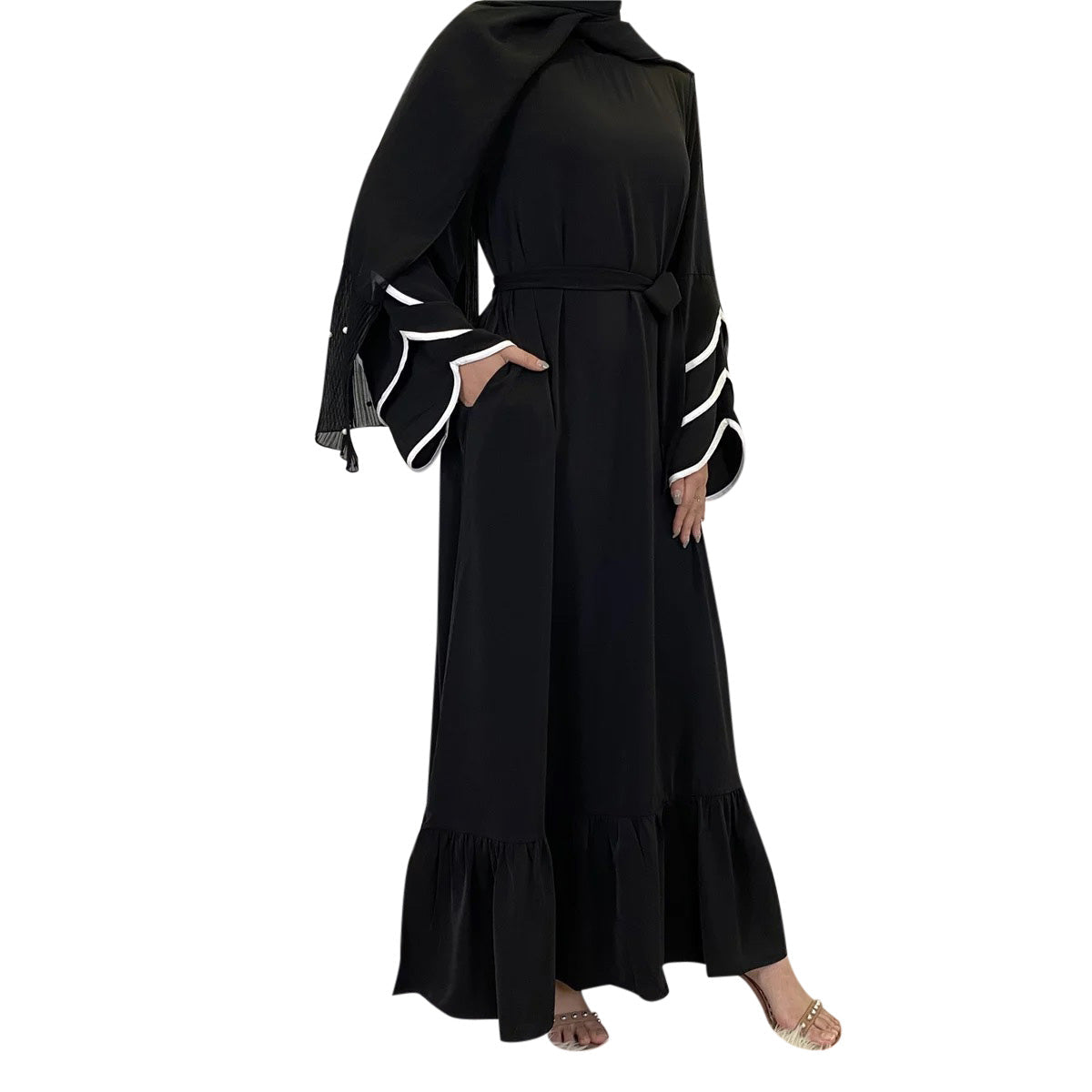 Plain Long Dress Eid Outfit With Belt-xinru