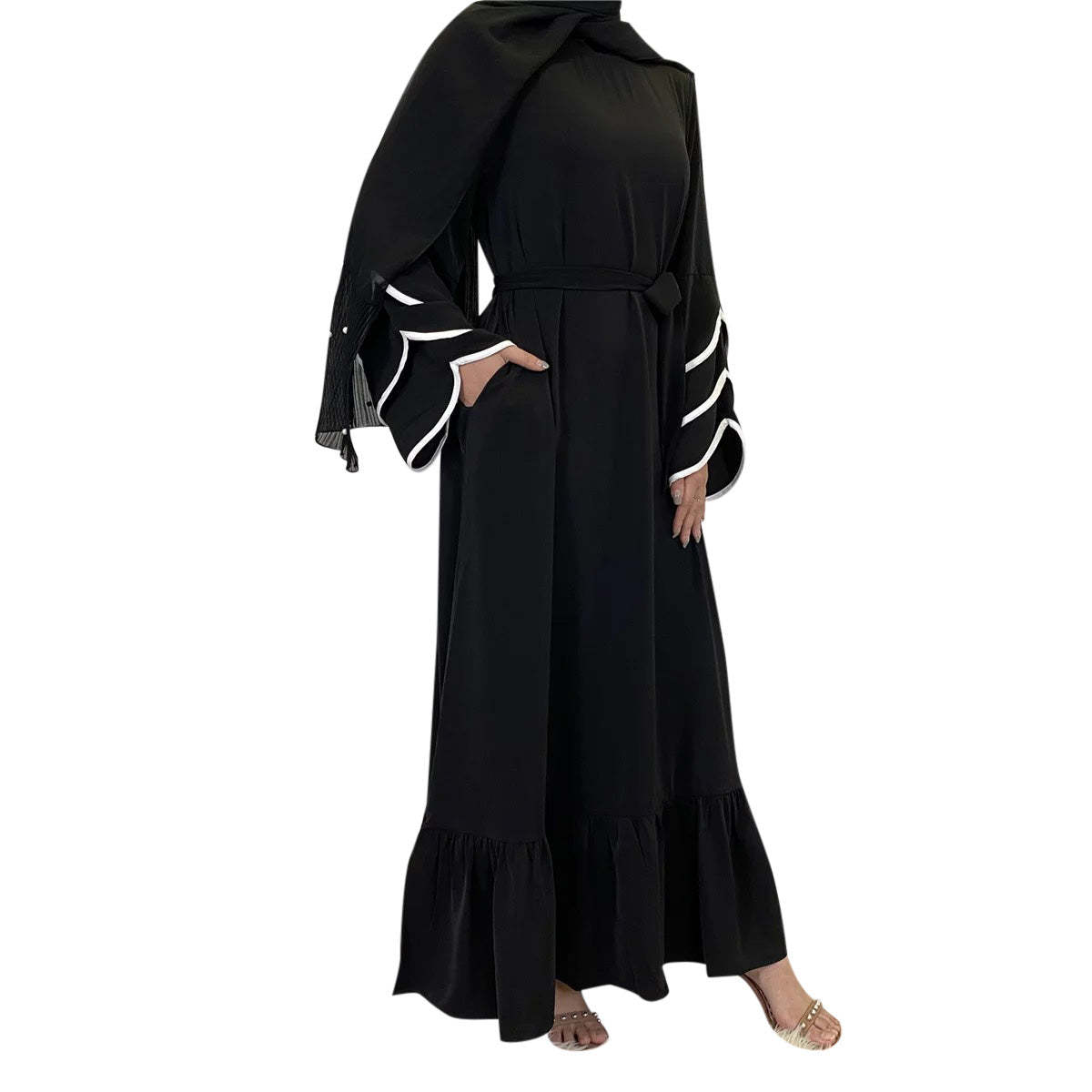 Plain Long Dress Eid Outfit With Belt-xinru