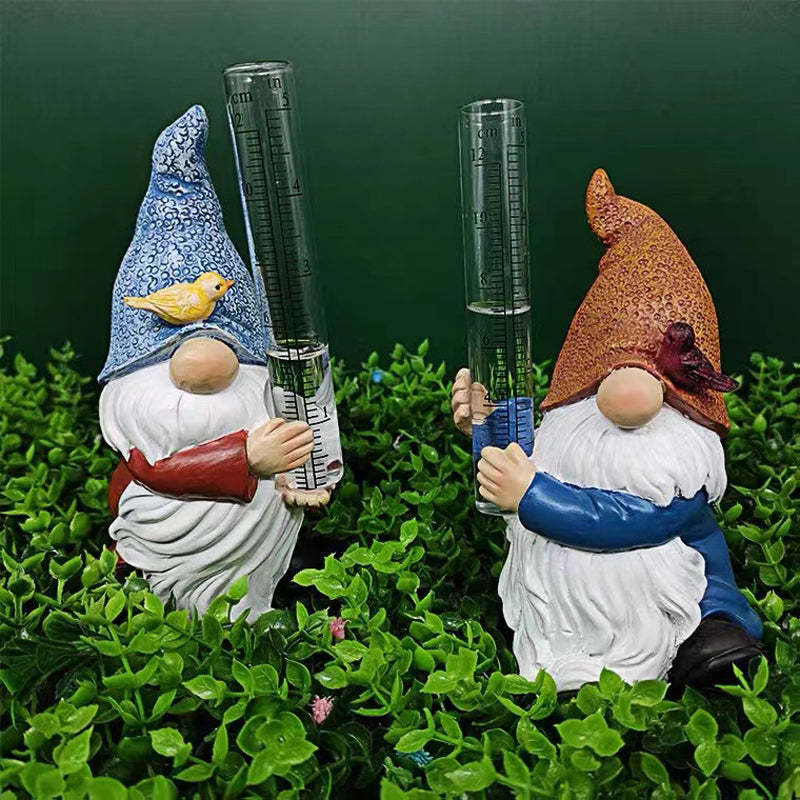 Resin Gnome Garden Statue with a Plastic Rain Gauge-xinru