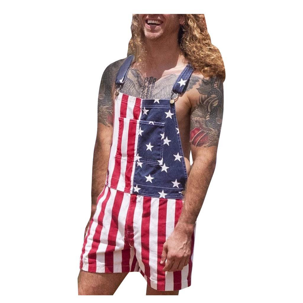 Unisex American Flag Casual Pocket Jumpsuit Overalls Bib-xinru
