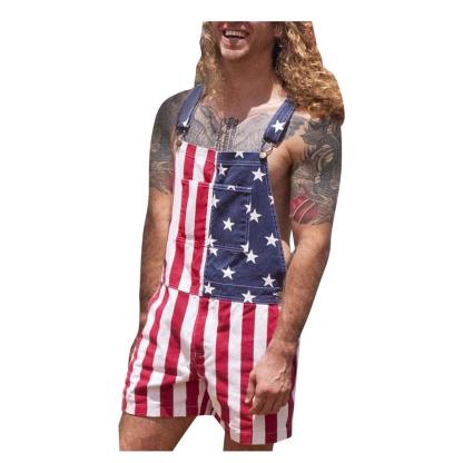 Unisex American Flag Casual Pocket Jumpsuit Overalls Bib-xinru