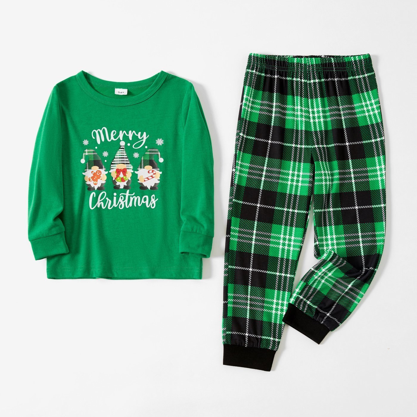 Plus Size Christmas Gnomes and Letter Print Green Family Matching Long-sleeve Pajamas Sets-xinru shop