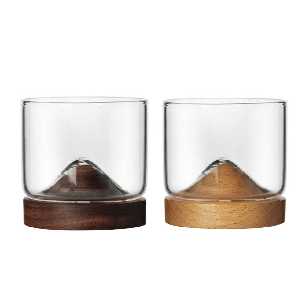 Whiskey Glass Small Glass Japanese Style Mountain Wooden Bottom Wine Glass-xinru