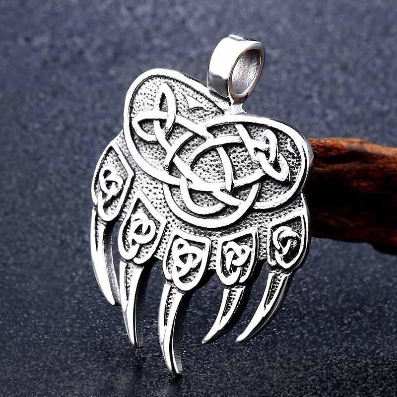 Viking Bear Paw Trinity Knot Berserker Stainless Steel Pendant Necklace-xinru