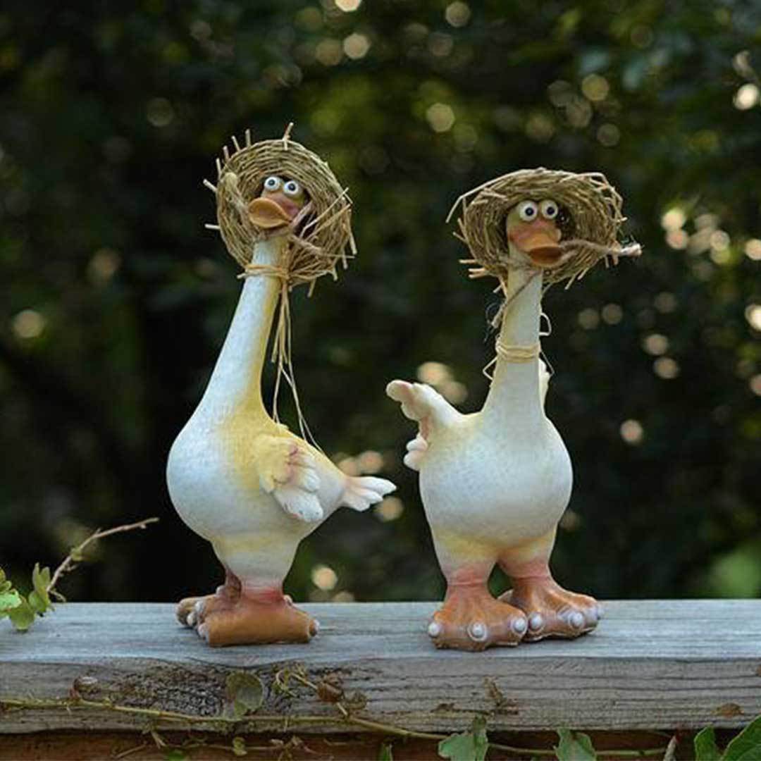 Outdoor Garden Statue Rural Couple Duck Decorations-xinru