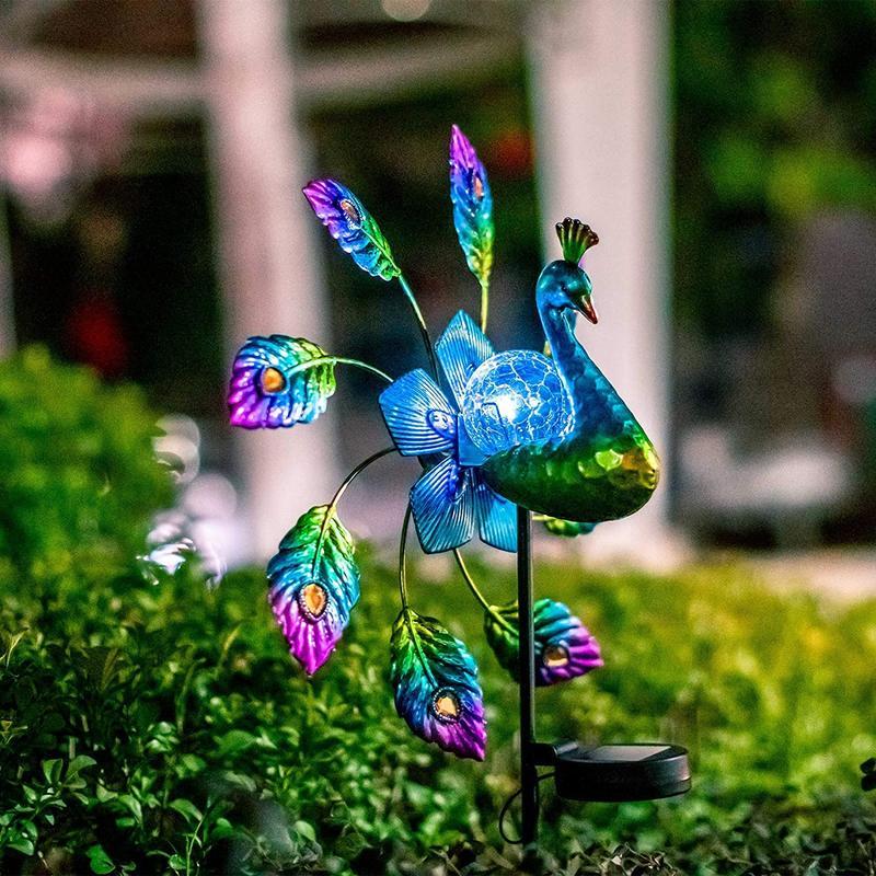 Solar Peacock Stake Light Metal Wind Spinner-xinru