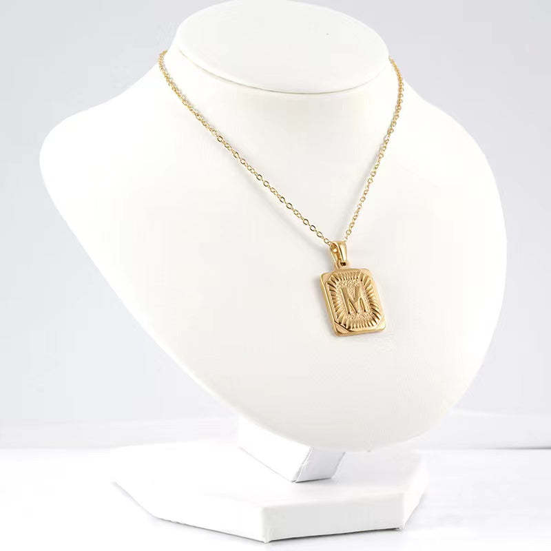Initial Medallion Letter Gold Pendant Necklace-xinru