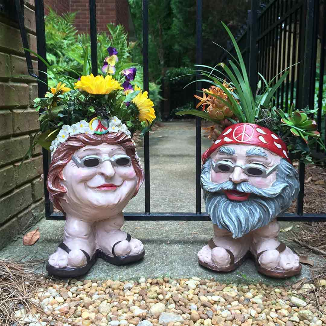 Muggly Hippie "Jerry" and Flower Child "Janice" Painted Face Humorous Planter-xinru