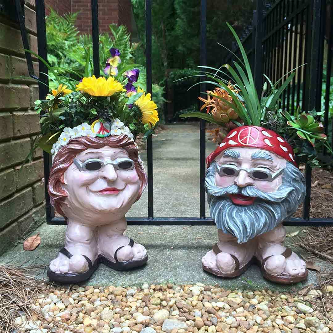 Muggly Hippie "Jerry" and Flower Child "Janice" Painted Face Humorous Planter-xinru