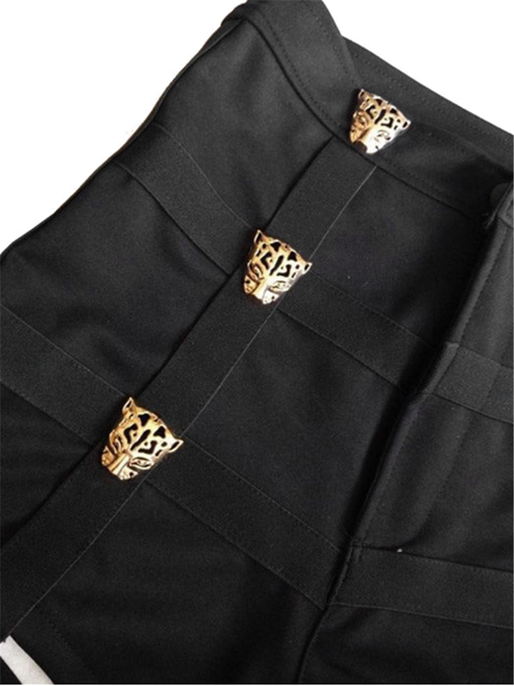 Women Punk Sexy High Waist Shorts With Decorated Metal Leopard-xinru