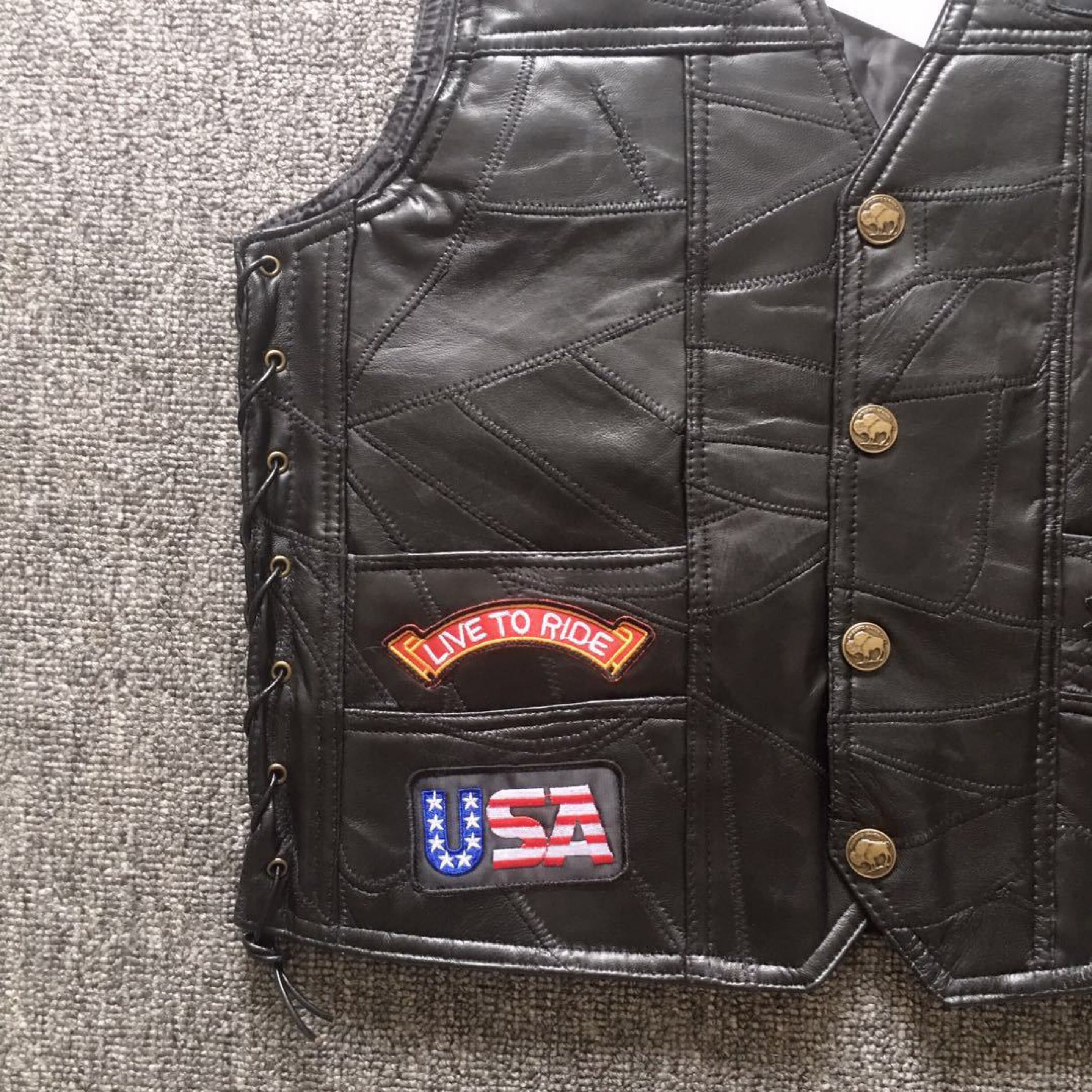Motorcycle Leather Vest Embroidery Live To Ride-xinru shop