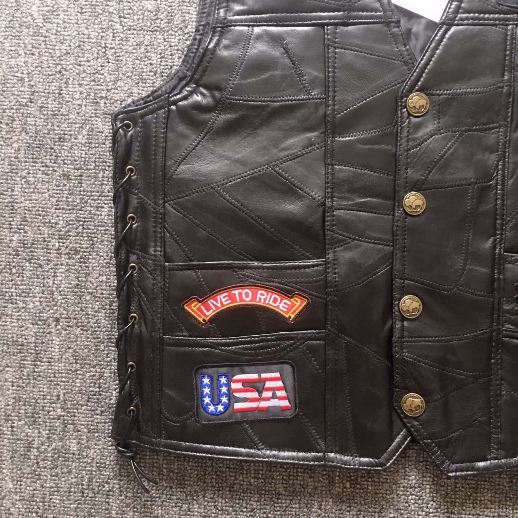 Motorcycle Leather Vest Embroidery Live To Ride-xinru shop