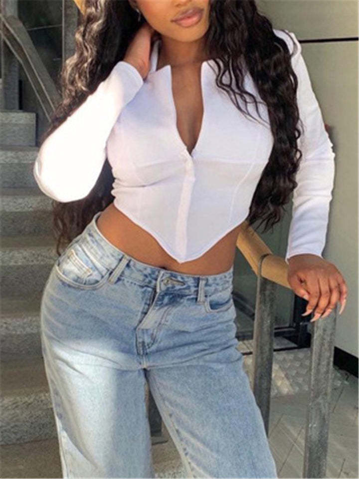 Summer Women's Sexy Open Collar Slim Tops-xinru