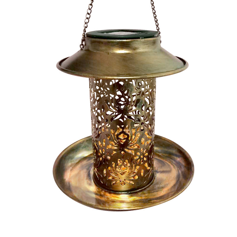 Solar Bird Feeder Light Hollow Copper Hanging Bird House with Light-xinru shop