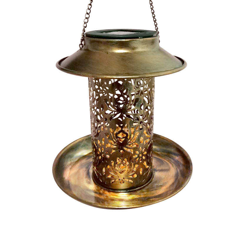 Solar Bird Feeder Light Hollow Copper Hanging Bird House with Light-xinru shop