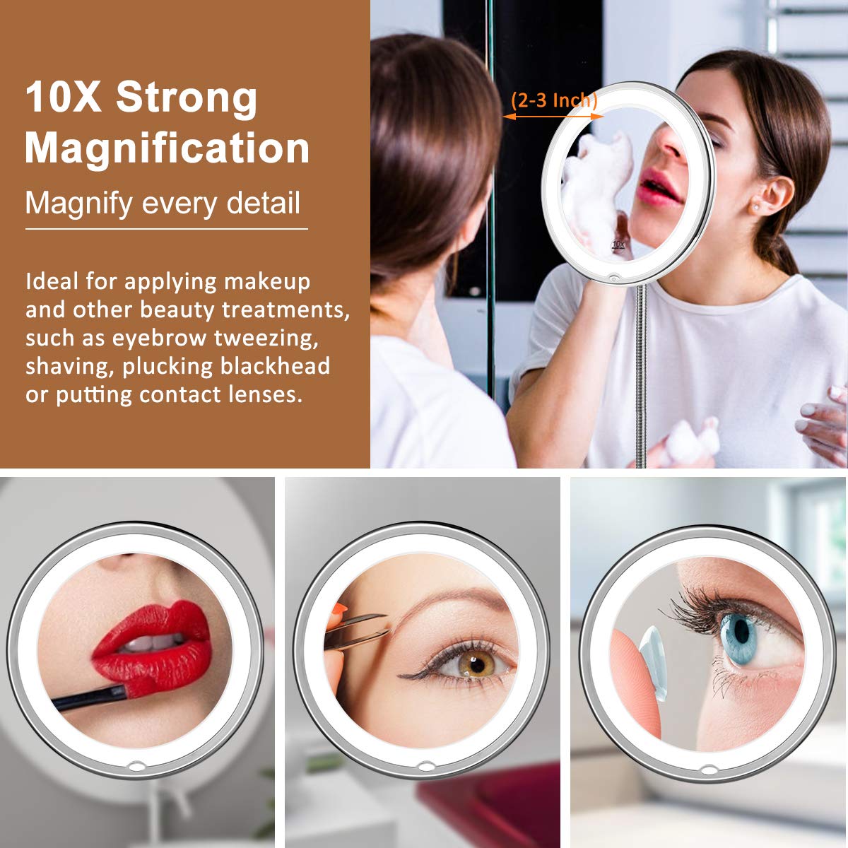 10X Magnifying LED Lighted Flexible Mirror-xinru