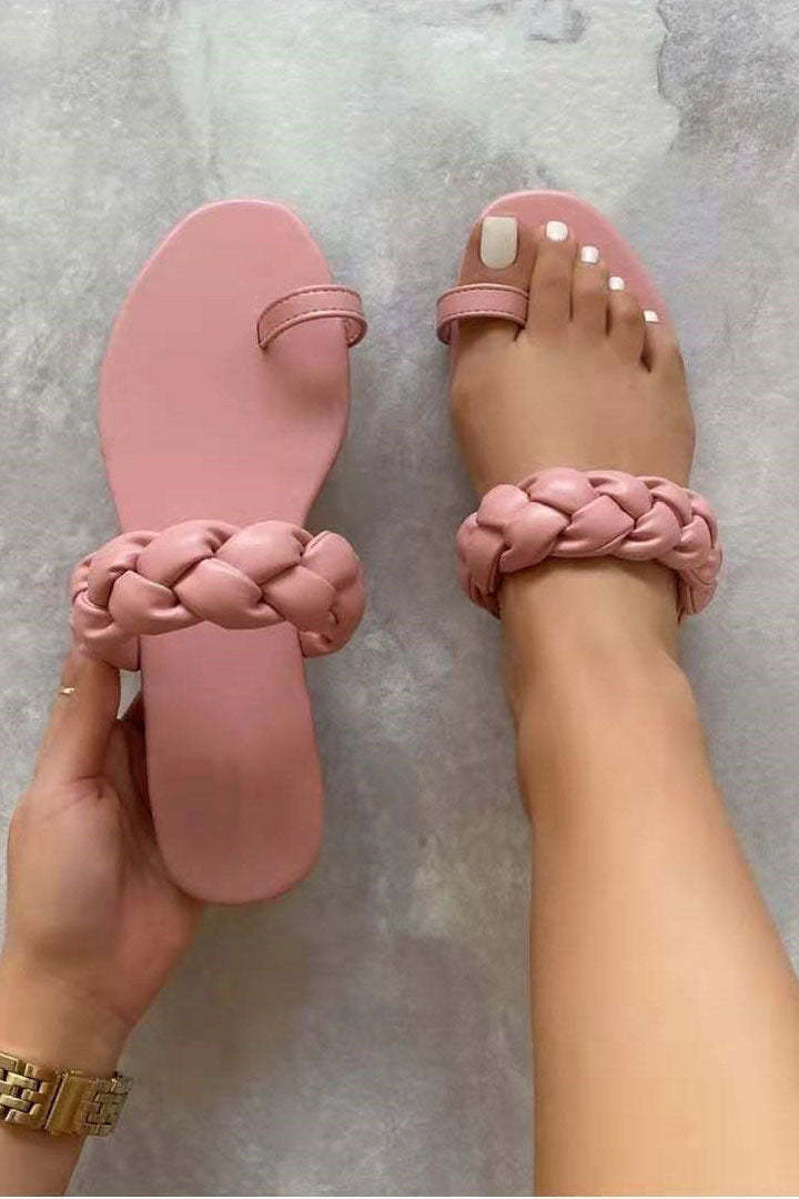 Braided Flip-Flops Sponge Weave Flat Sandals-xinru