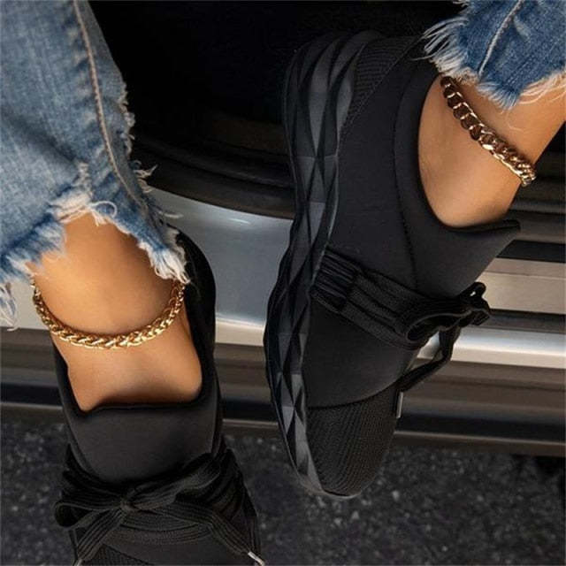 Women Casual Lace Up Vulcanize Shoes-xinru