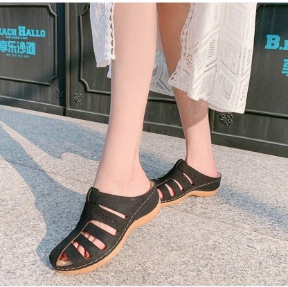Hollow Out Closed Toe Wedges Backless Sandals-xinru shop